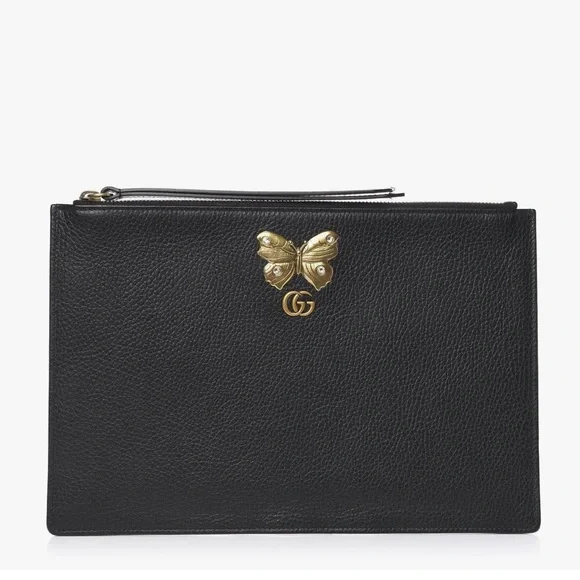 Gucci Bags Gucci Pebbled Calfskin Butterfly Clutch In Black